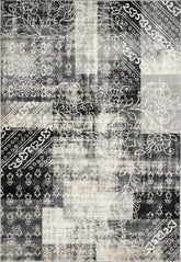 Vintage Floral Patchwork Distressed Grey Area Rug & Runner – 6970 Grey/Grey