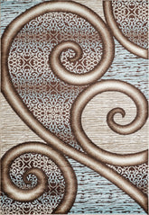 Modern Swirl Scroll Damask Blue & Dark Beige Area Rug & Runner – 8659 Blue/D.Beige
