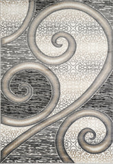 Modern Swirl Scroll Damask Grey Area Rug & Runner – 8659 Grey/Grey