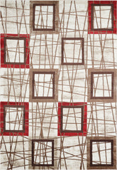 Modern Geometric Square Grid Line Burgundy & White Area Rug & Runner – 9573 Burgundy/White