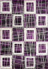 Modern Geometric Square Grid Line Purple Area Rug & Runner – 9573 Purple/Purple