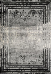 Modern Abstract Distressed Striped Bordered Black & Grey Area Rug & Runner – 802 Black/Grey
