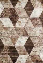 Modern Geometric 3D Cube Marble Dark Beige & Brown Area Rug & Runner – 896 D.Beige/Brown