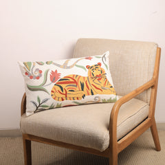 Floral Safari Tiger Pillow | 24x14" | Cotton Fabric