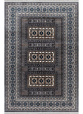 Traditional Tribal Turkmen Geometric Panel Grey Area Rug & Runner – E851B Grey