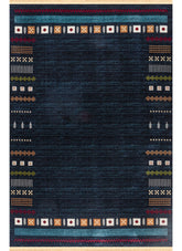 Traditional Tribal Southwestern Geometric Navy Area Rug & Runner – E927A Navy