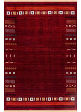 Modern Tribal Gabbeh Bordered Solid Red Area Rug & Runner – B744A Red