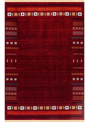 Modern Tribal Gabbeh Bordered Solid Red Area Rug & Runner – B744A Red