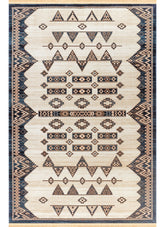 Traditional Tribal Southwestern Geometric Cream & Navy Area Rug & Runner – E927A Cream/Navy