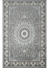 Traditional Persian Kerman Floral Medallion Grey Area Rug, Runner & Round Rug – 478 Grey