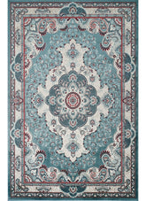Traditional Persian Paisley Floral Medallion Blue Area Rug, Runner & Round Rug – 470 Blue