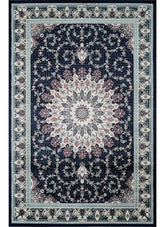 Traditional Persian Kerman Floral Medallion Navy Area Rug, Runner & Round Rug – 478 Navy