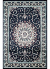 Traditional Persian Kerman Floral Medallion Navy Area Rug, Runner & Round Rug – 478 Navy