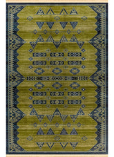Traditional Tribal Southwestern Geometric Green & Navy Area Rug & Runner – E927A Green Navy