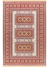 Traditional Tribal Turkmen Geometric Panel Cream Area Rug & Runner – E851B Cream