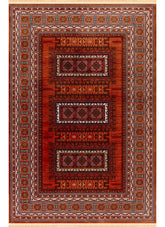 Traditional Tribal Turkmen Geometric Panel Rose Area Rug & Runner – E851B Rose