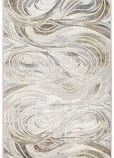 Modern Abstract Wave Swirl Cream Area Rug & Runner – 39742 Cream
