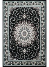 Traditional Persian Kerman Floral Medallion Black Area Rug, Runner & Round Rug – 478 Black