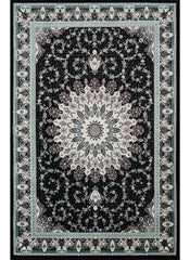 Traditional Persian Kerman Floral Medallion Black Area Rug, Runner & Round Rug – 478 Black