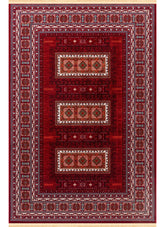 Traditional Tribal Turkmen Geometric Panel Red Area Rug & Runner – E851B Red
