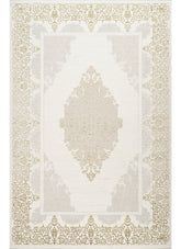 Traditional Damask Medallion Scroll Bordered Cream Area Rug & Runner – 64004 Cream