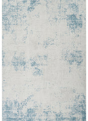 Modern Distressed Grid Textured Cream & Blue Area Rug & Runner – BT306 Cream Blue