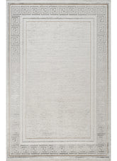 Modern Greek Key Bordered Solid Grey Area Rug & Runner – G1587 Grey
