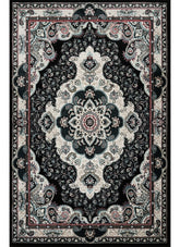 Traditional Persian Paisley Floral Medallion Black Area Rug, Runner & Round Rug – 470 Black