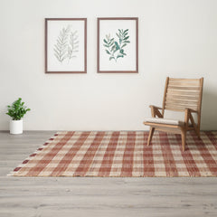 Artisan Hand Woven Jute & Cotton Brown Plaid Rug