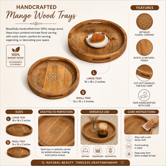 Tray | Round Mango Wood Serving Tray | Set of 2 – Elegant Wooden Dinnerware for Home & Kitchen