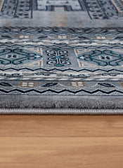 Traditional Tribal Turkmen Geometric Panel Grey Area Rug & Runner – E851B Grey