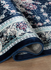 Traditional Persian Kerman Floral Medallion Navy Area Rug, Runner & Round Rug – 478 Navy