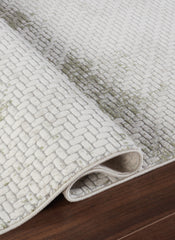 Modern Basketweave Textured Solid Cream & Green Area Rug & Runner – BT321 Cream Green