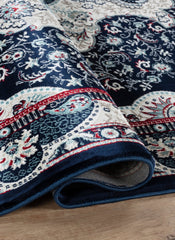 Traditional Persian Paisley Floral Medallion Navy Area Rug, Runner & Round Rug – 470 Navy