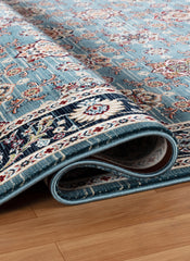Traditional Persian All-Over Rosette Floral Bordered Blue Area Rug & Runner – D529B Blue