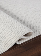 Modern Geometric Fretwork Textured Cream Area Rug & Runner – BT318 Cream