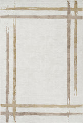 Modern Abstract Brushstroke Bordered Beige & Gold Area Rug & Runner – 67747 Beige Gold