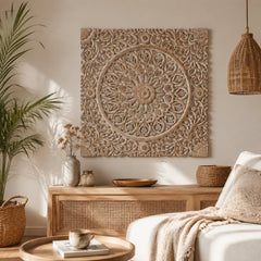 Wooden Floral Hand Carved Mandala Square Wall Decor-48X48"