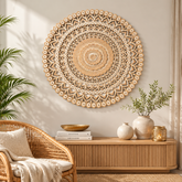 Wall Decor | Wooden Floral Hand Carved Mandala 48" Round Wall Art | Handmade Solid Wood Wall Hanging | Living Room, Bedroom & Entryway