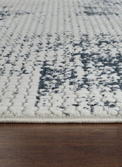Modern Distressed Grid Textured Cream & Navy Area Rug & Runner – BT306 Cream Navy