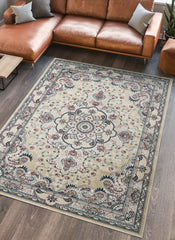 Traditional Persian Paisley Floral Medallion Beige Area Rug, Runner & Round Rug – 470 Beige