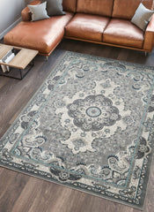 Traditional Persian Paisley Floral Medallion Grey Area Rug, Runner & Round Rug – 470 Grey