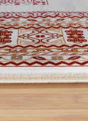 Traditional Tribal Turkmen Geometric Panel Cream Area Rug & Runner – E851B Cream