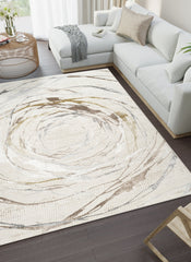 Modern Abstract Circular Swirl Cream Area Rug & Runner – 50103 Cream