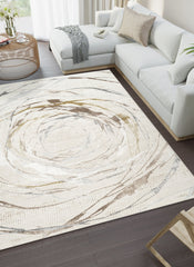 Modern Abstract Circular Swirl Grey Area Rug & Runner – 50103 Grey