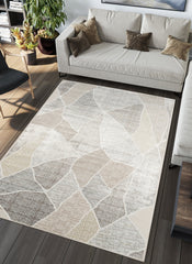 Modern Geometric Mosaic Shard Cream Area Rug & Runner – 60237 Cream