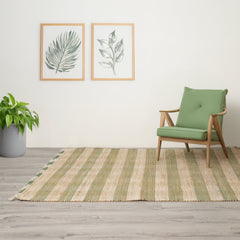 Artisan Hand Woven Jute & Cotton Green Plaid Rug