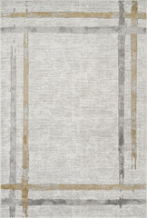 Modern Abstract Brushstroke Bordered Grey & Gold Area Rug & Runner – 67747 Grey Gold