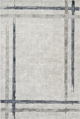Modern Abstract Brushstroke Bordered Grey & Blue Area Rug & Runner – 67747 Grey Blue