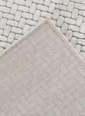 Modern Basketweave Textured Solid Cream & Grey Area Rug & Runner – BT321 Cream Grey